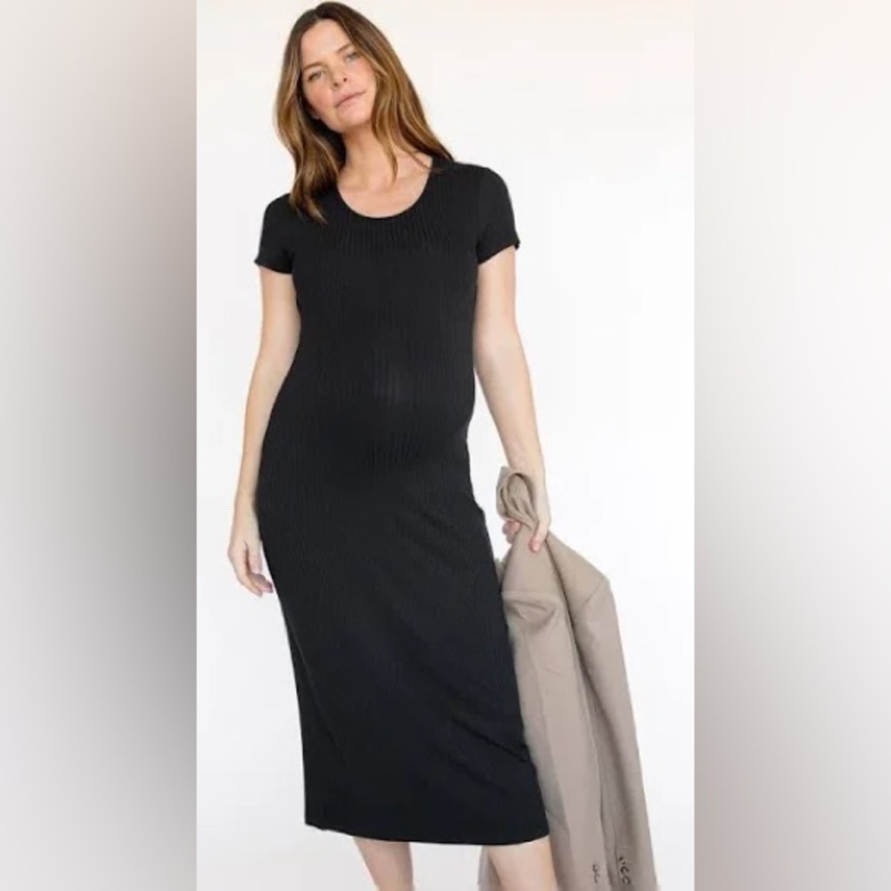 Storq Comfiest Rib T-Shirt Midi Dress in Black size 3 (Medium)